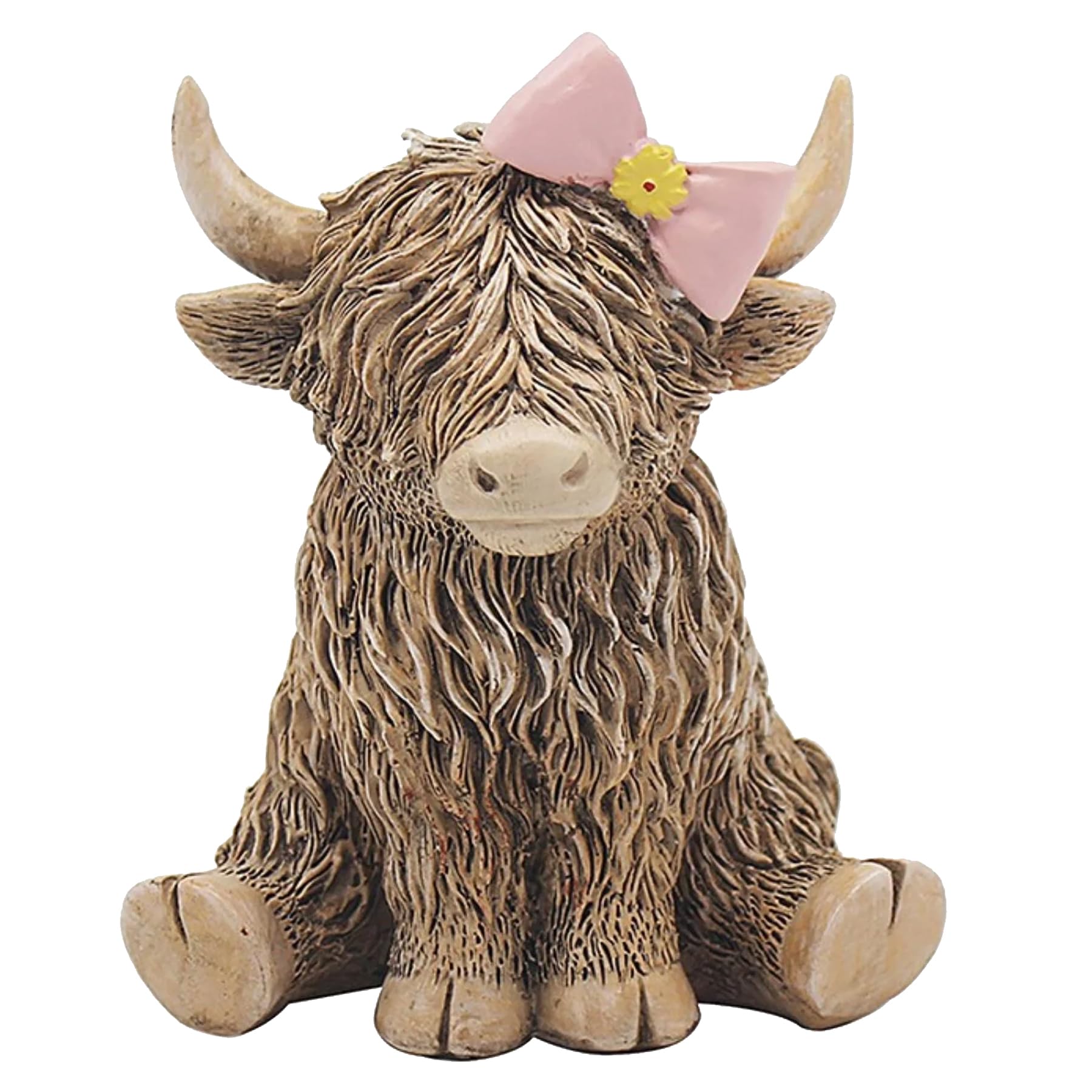 Widdle Gifts Bronze Reflections Resin Animal Ornament - 12Cm Highland Cow With Pink Bow 6525