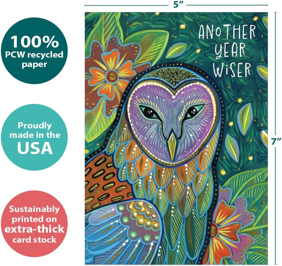 Tree-Free Greetings - Birthday Card - Artful Designs - 1 Card + Matching Envelope - Made in USA - 100% Recycled Paper - 5 x 7 - Another Year Wiser (GO65257) - Image 4