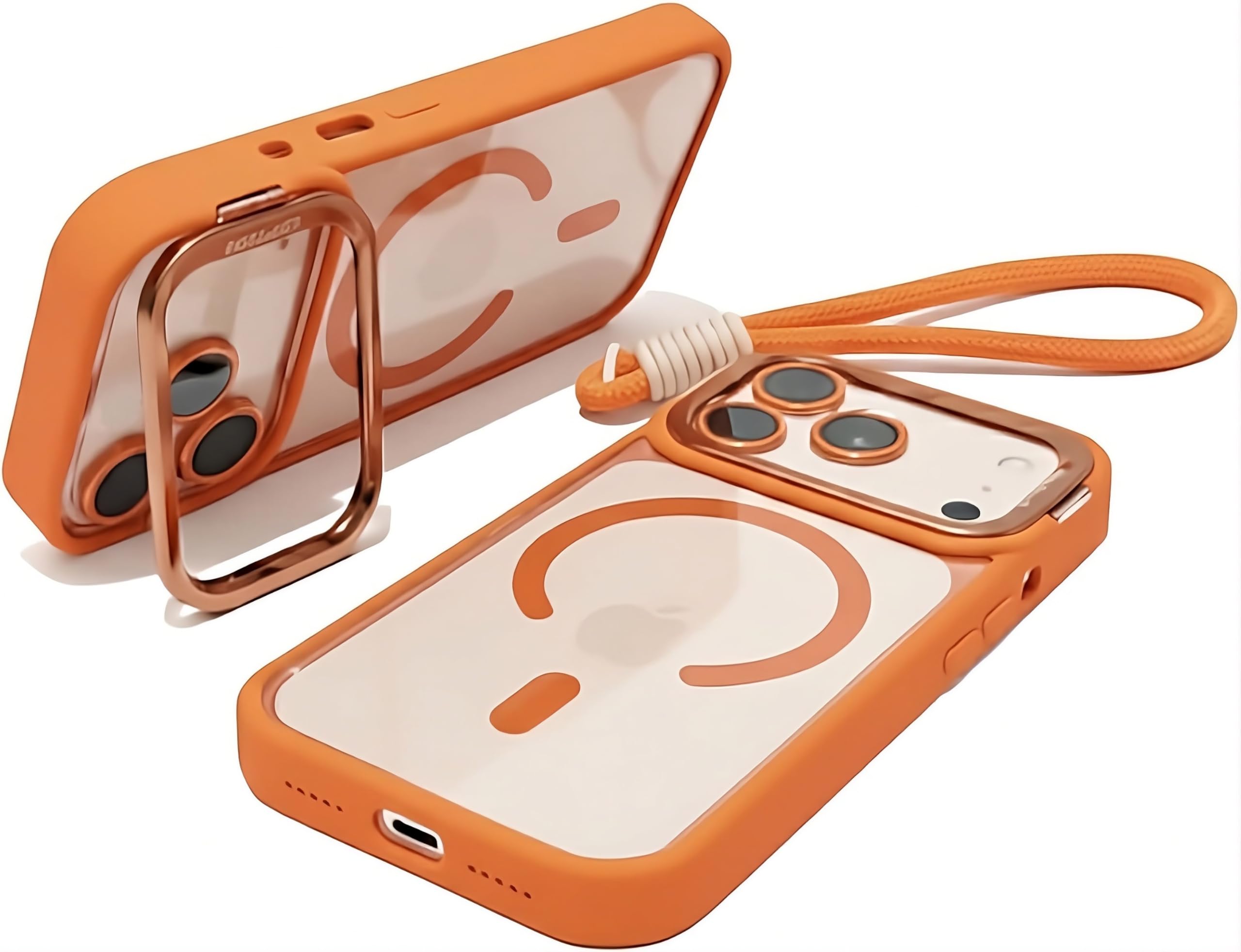 Genérico Funda Magnética Compatible con MagSafe para iPhone 17 Pro MAX con Soporte Plegable Integrado, Correa de Mano, Protección Cámara y Antigolpes