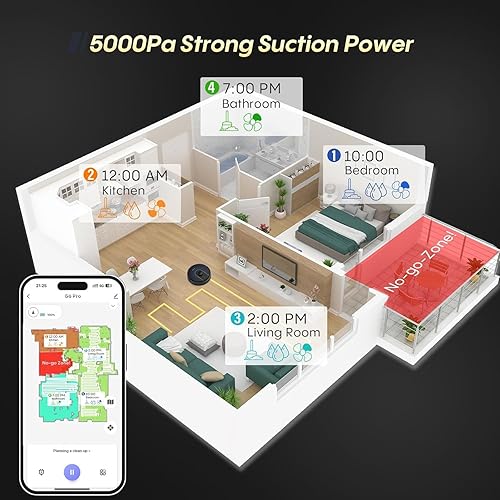 Miniatura 8 de Bagotte Robot aspirador y trapeador combinado, aspiradora robótica con 5000 Pa, programa, aspiradora robótica 4 en 1, silenciosa, autocarga,