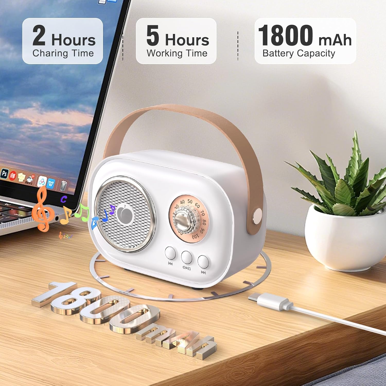 Mini Karaoke Machine for Kids Adults,Portable Bluetooth Speaker with 2 Wireless Microphones, Gifts Toys for Girls 3, 4, 5, 6, 7, 8+ Years Old Birthday Family Home Party-White C20-White image 7 of 7 B0DHZPPP51