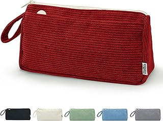 Boziee Estuche de tela de pana para lápices, gran capacidad, estuche para lápices, estuche escolar, organizador para escuela, oficina, niñas, adolescentes, rojo, Cordury
