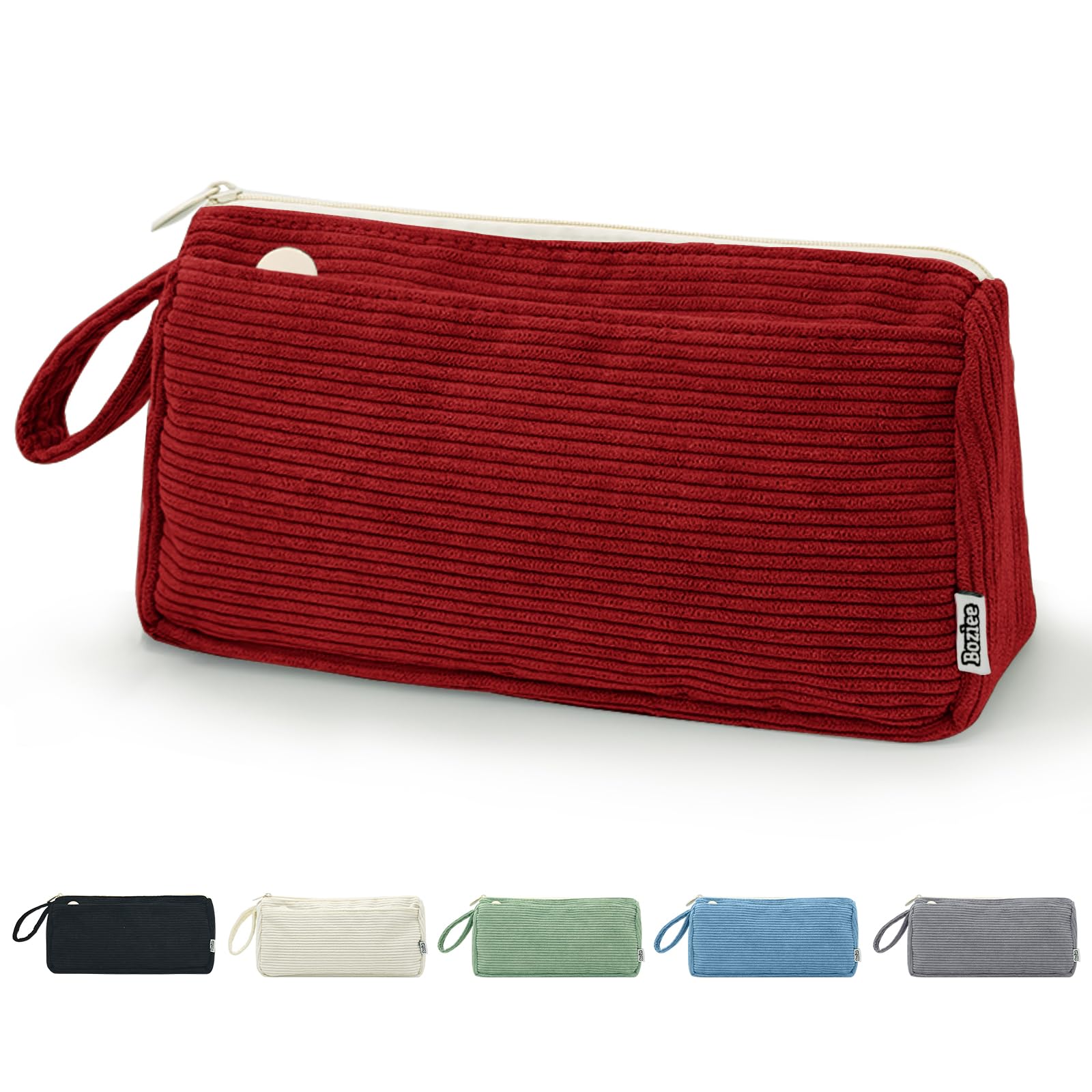 Boziee Corduroy Pencil Case, Large Capacity Pen Pouch, Stationery Organizer for School and Office, Suitable for Girls and Teenagers (Red)