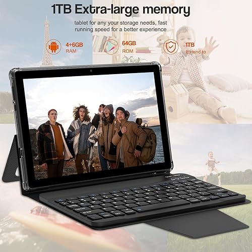 Miniatura 4 de Tablet 2 en 1 de 10 pulgadas, Android 12 tabletas con teclado, 10 GB de RAM 64 GB ROM 1 TB Tablet PC expandible, pantalla IPS, cámara HD de 2+8 MP,
