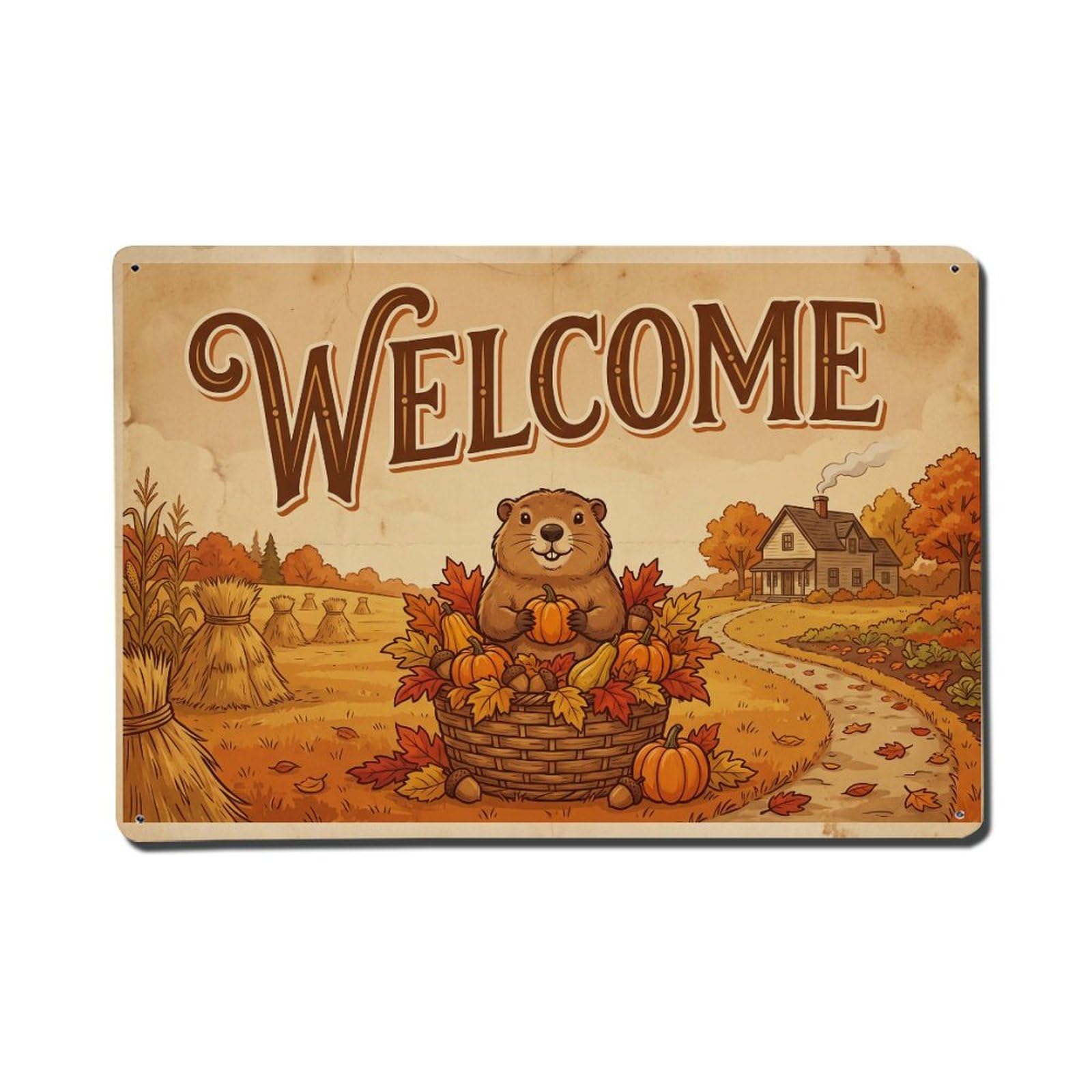 Vintage Welcome Groundhog Peaceful Place Metal Tin Sign