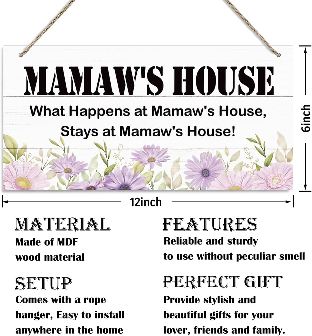 Rustic Decor for Mamaw's House, What Happens at Mamaw's House Stays at Mamaw's House, Mother's Day Gift for Mamaw Grandma, Decorative Wood Hanging Wood Plaque, Mamaw Gift from Grandson Granddaughter - Image 2