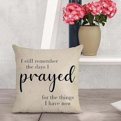 Miniatura 7 de Softxpp Funda de almohada decorativa con texto en inglés "I Still Remember the Days I Prayed for the Things I Have Now" para el hogar, funda de