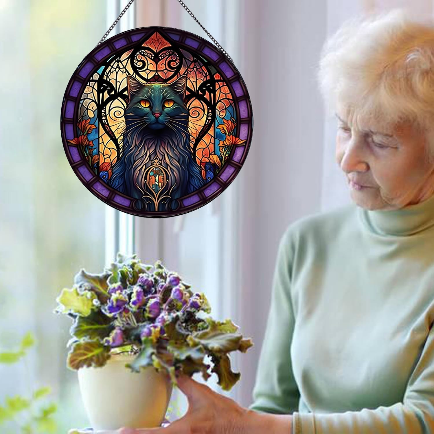 Stained Glass Suncatcher Autumn Christmas Window Hanging Decor