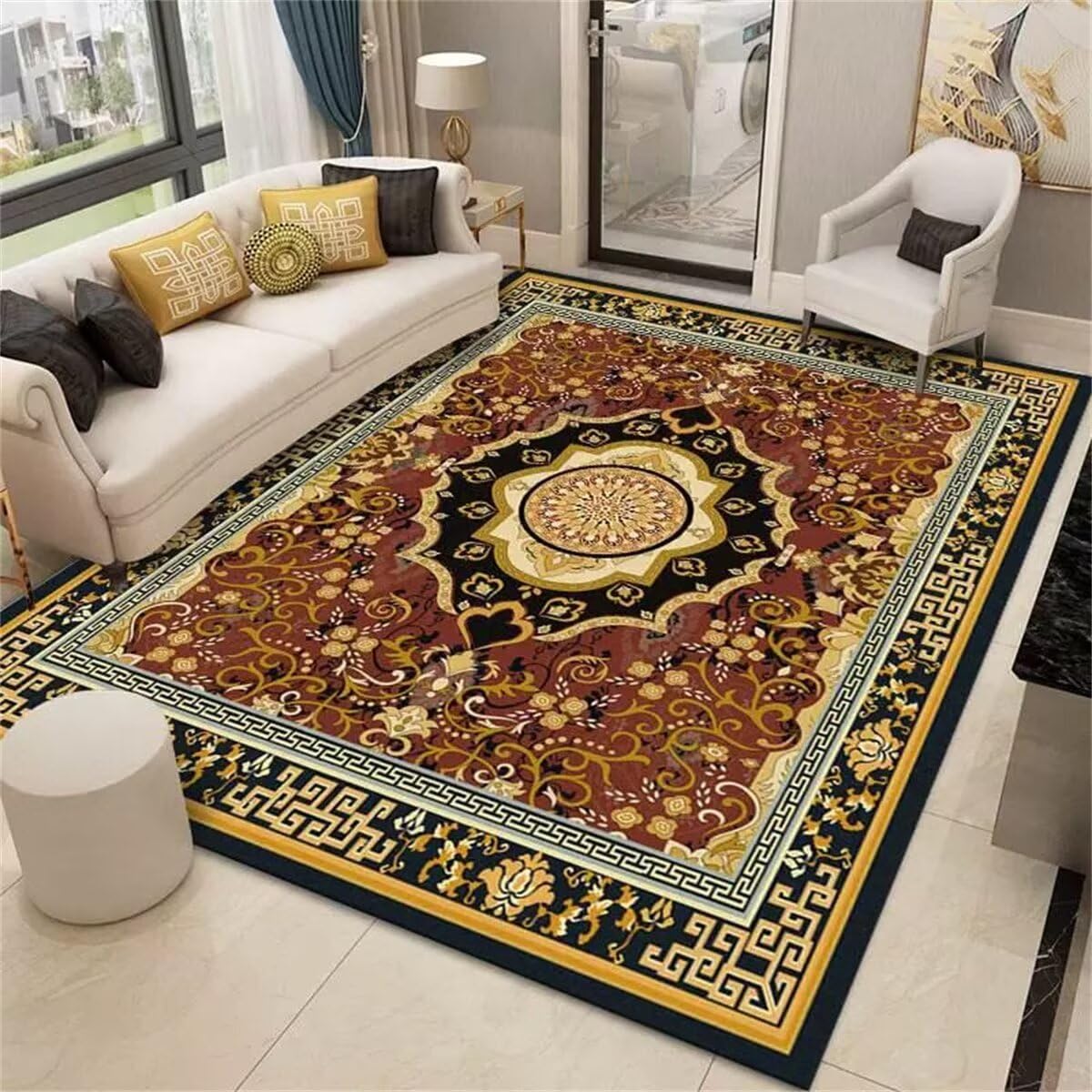 Tapis jeu bebe 200X260CM insonorise et epais antidérapant avec motif floral rouge