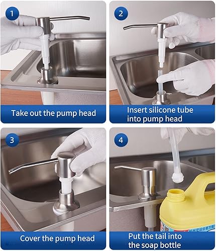 Miniatura 7 de Dispensador de jabón integrado para fregadero de cocina, cabezal de bomba de encimera de acero inoxidable de níquel cepillado, dispensador de loción