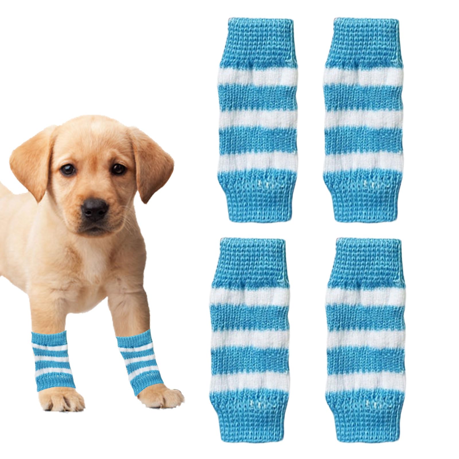 Dog Leg Warmers,4PCS Winter Soft Warm Strip Pattern Dog Leg Sleeves,Knitted Dog Elbow Protector Elastic Pet Leg Hock Protectors for Kitten Puppy Small Dogs Cats (Blue, S)