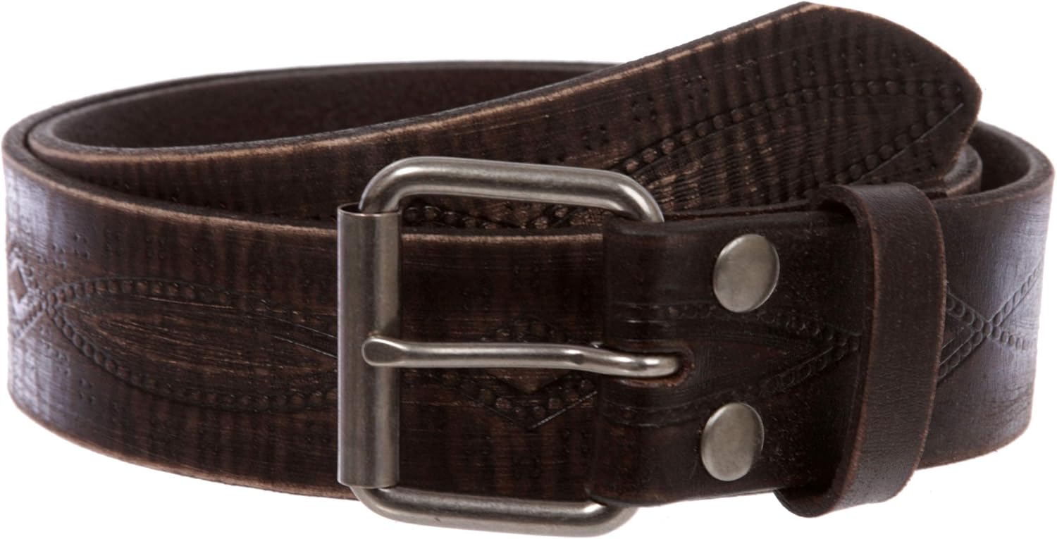 1 3/4" snap on Embossed Vintage Cowhide Thick Leather Casual Jean Belt