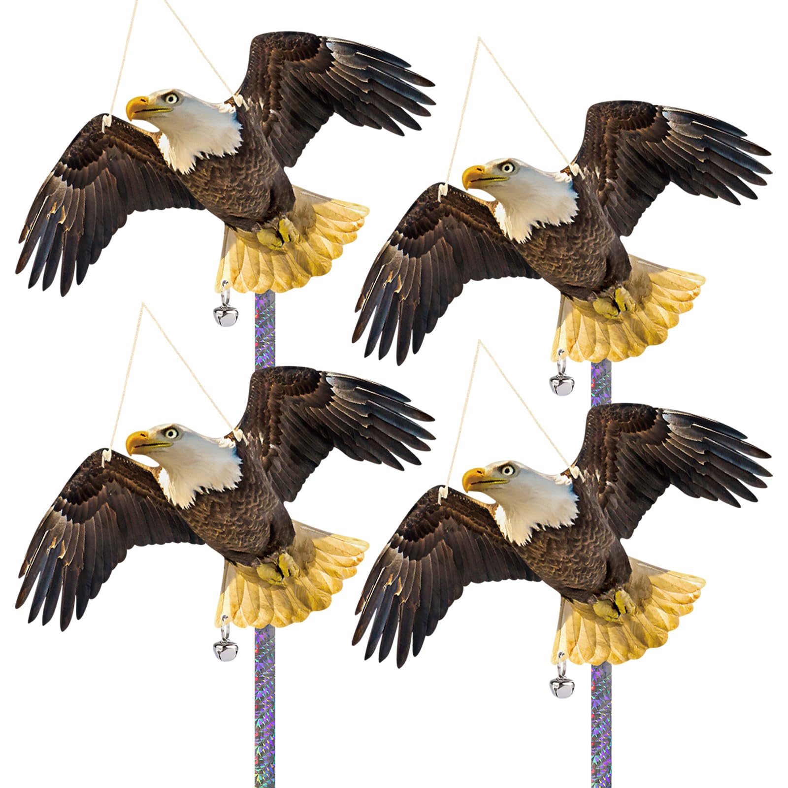 Hawk Bird Scarers for Gardens, 4PCS Hanging Owl Decoy to Scare Birds Away Pigeon Deterrent Flat Fake Owls with Reflective Tape Plastic Owls to Keep Birds Away from Roofs Patio Windows Porch Tree