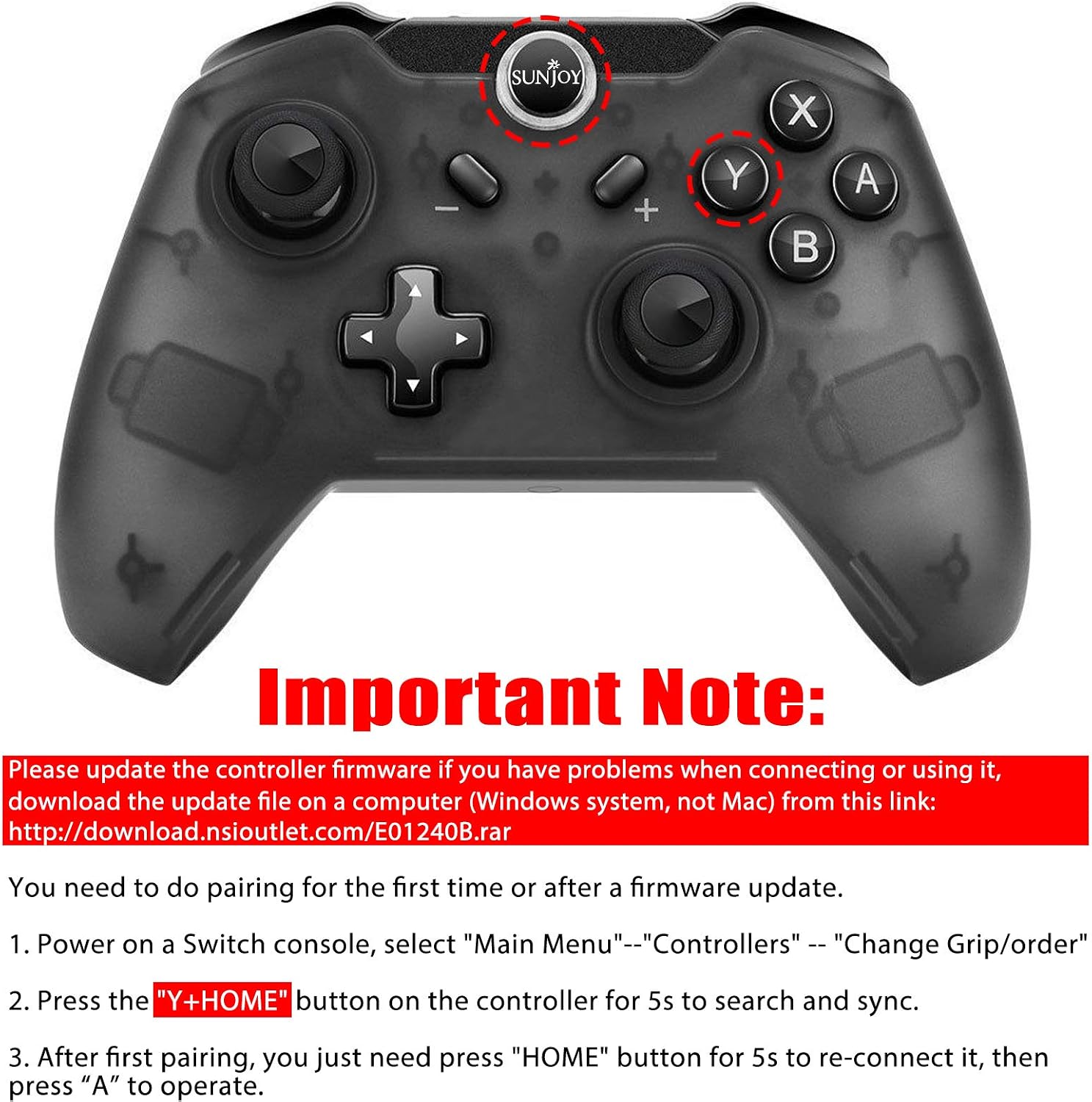 Sunjoyco Wireless Remote Controller Compatible with Switch, Wireless Pro Controller Gaming Gamepad Joypad Compatible with Switch Console, Gyro Axis Dual Shock (1-Pack Black)