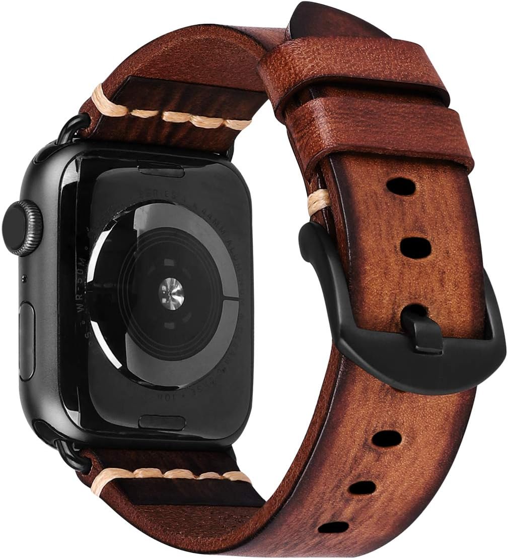 MroTech Compatible with Apple Watch Band 49mm 45mm 44mm 42mm Strap Men Women,Genuine Leather Watch Band Replacement for iwatch Series Ultra 9 8 7 6 5 4 3 2 1 Wristband,Wide Brown