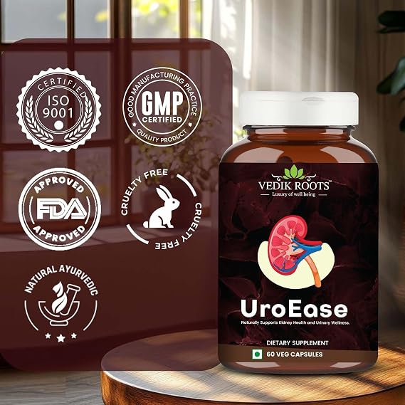 UroEase Ayurvedic Herbal Supplement to Help Maintain Kidney Health & Uric Acid Level Provides Support to Manage Urinary Tract 60 Veg Capsules (Pack of 3)