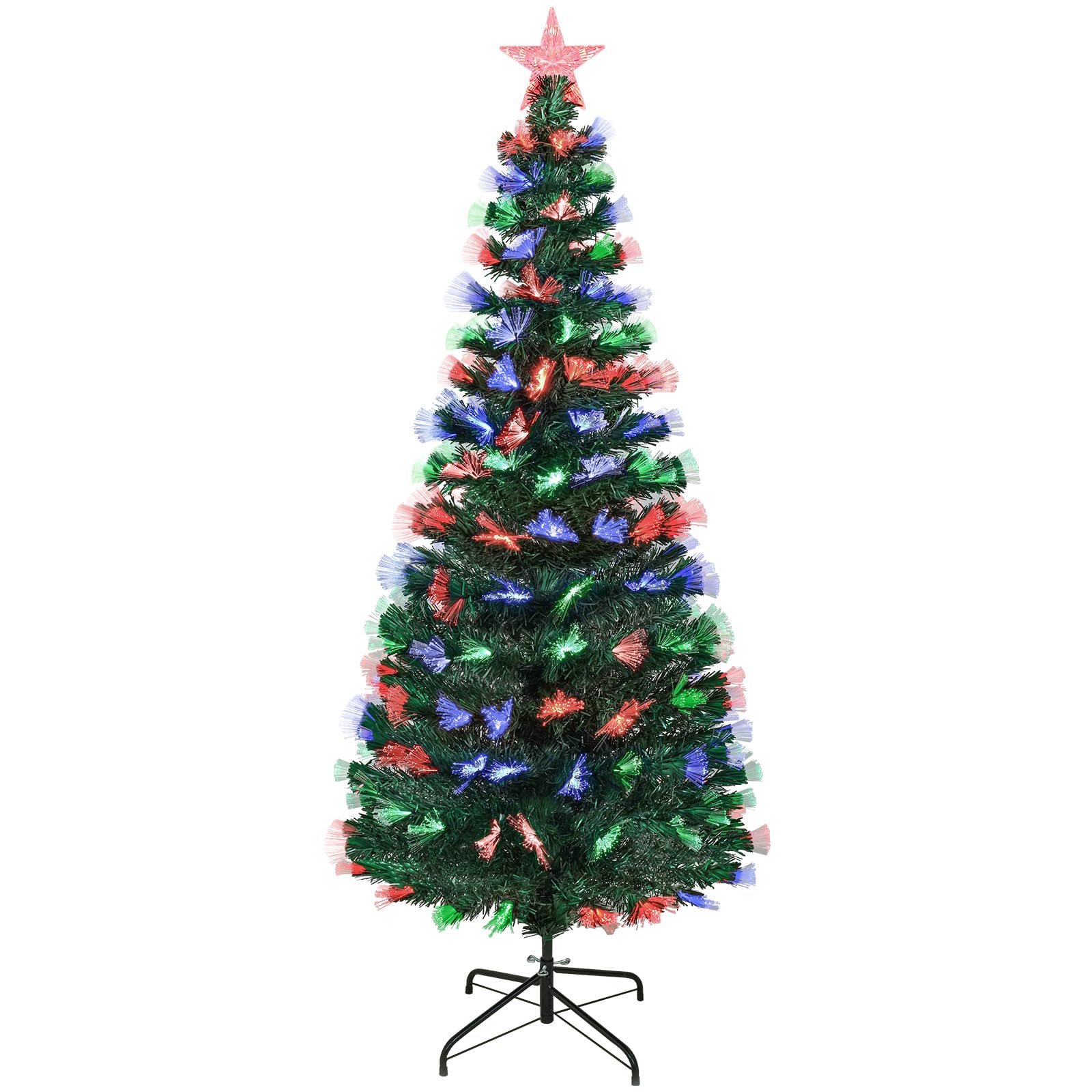 Sapin de Noël Artificiel Uten de 1,5 m avec Pointe en PVC de 170 mm, lumière en Fibre de Verre 3 Couleurs, 8 Modes, Support en métal, décoration de Noël pour l'intérieur