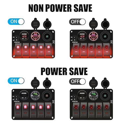 Miniatura 15 de FXC Interruptor basculante de barco marino impermeable panel de aluminio de 5 bandas con doble ranura USB de 3.1 A + medidor de voltios, luz LED