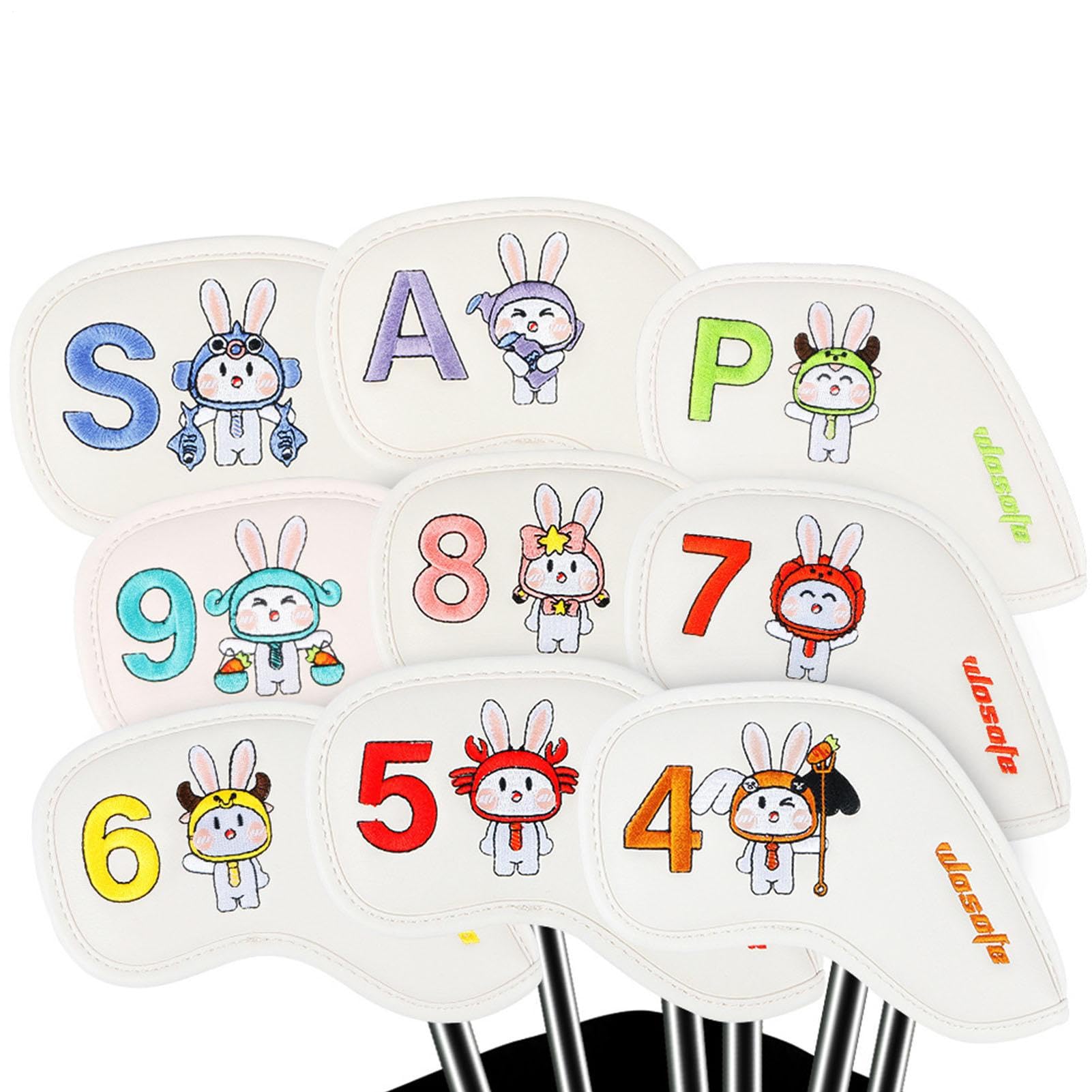 Housses pour têtes de Clubs de Golf - 9 pièces Accessoires de Golf Motif Lapin de Pâques | Étui pour Bois de Parcours | pour Les Femmes, Petites amies, mères, pères, Grands-pères, Les golfeurs, e