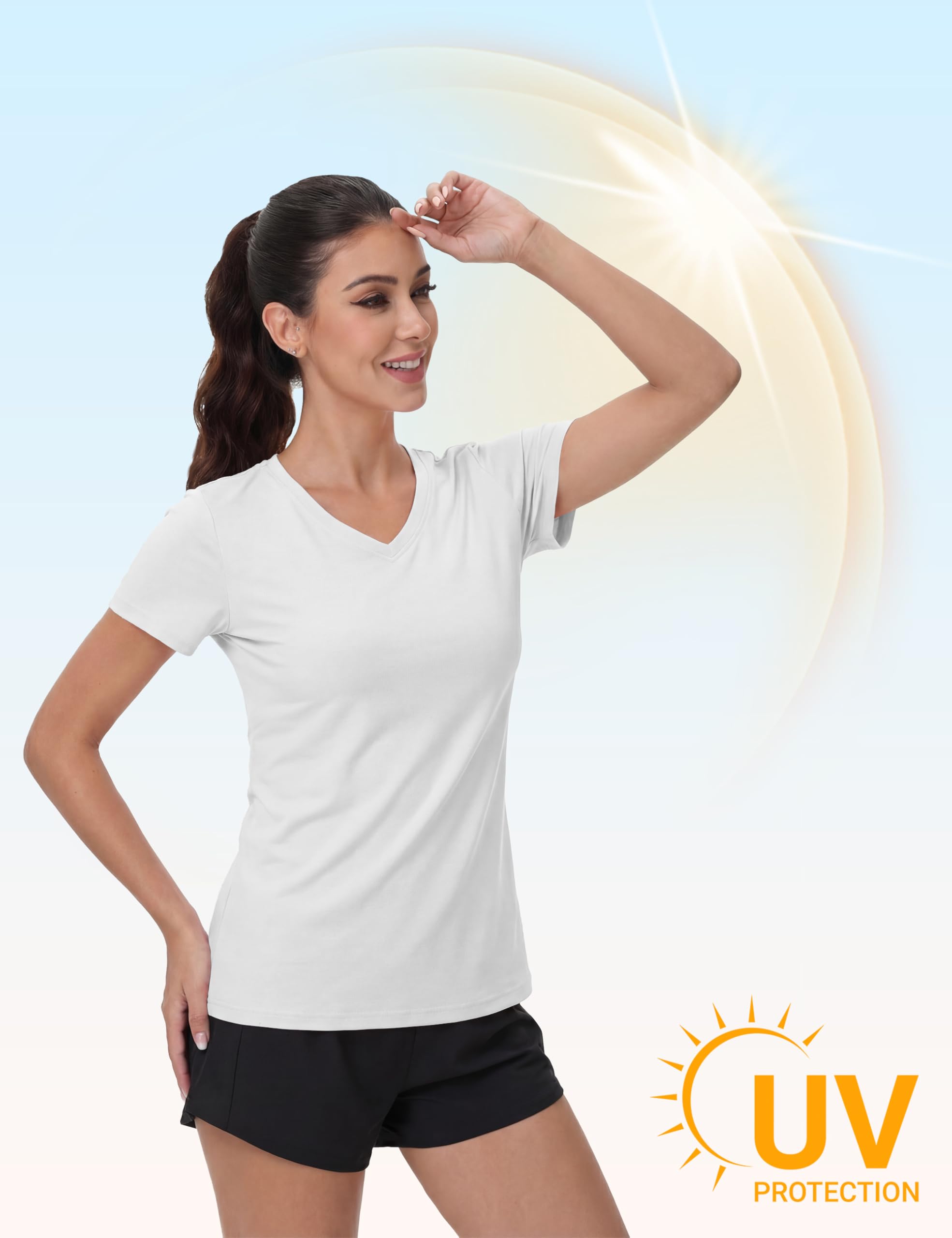 MAGCOMSEN Camisetas Deportivas para Mujer de Manga Corta UPF 50+ V Cuello Transpirable Secado Rápido Top