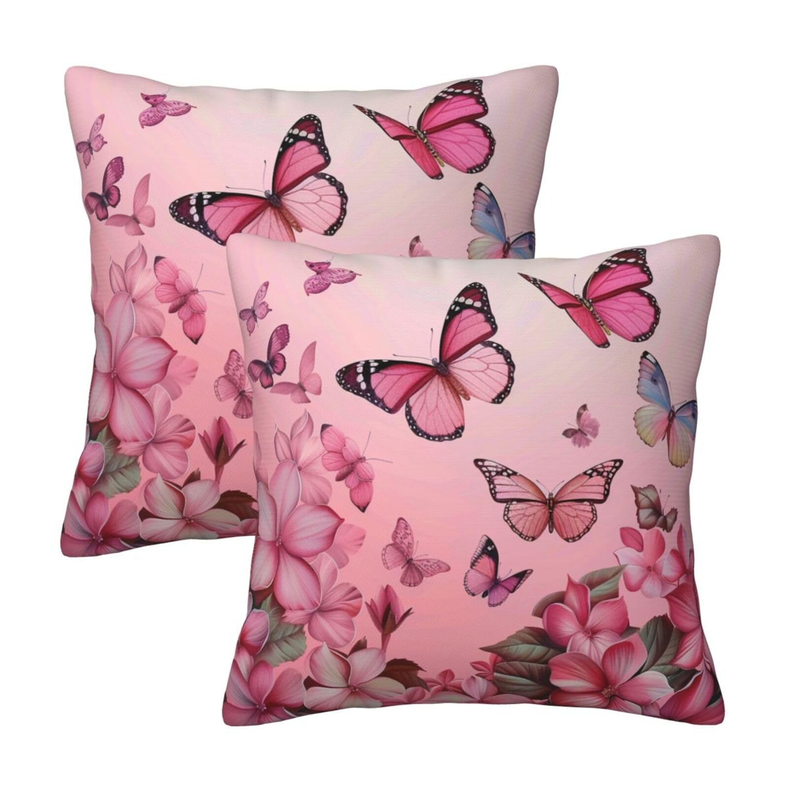 kkvhhyuo Butterflies Print Pillow Covers Set of 2, Square Decorative Cushion Covers with Hidden Zipper, Throw Pillow Cases for Living Room Sofa Bed Chair, 45x45 cm