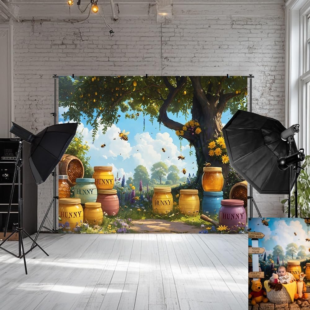 Kate Cartoon Tree Honey Hunny Bee Backdrop Photo Background Studio Props,7x5ft