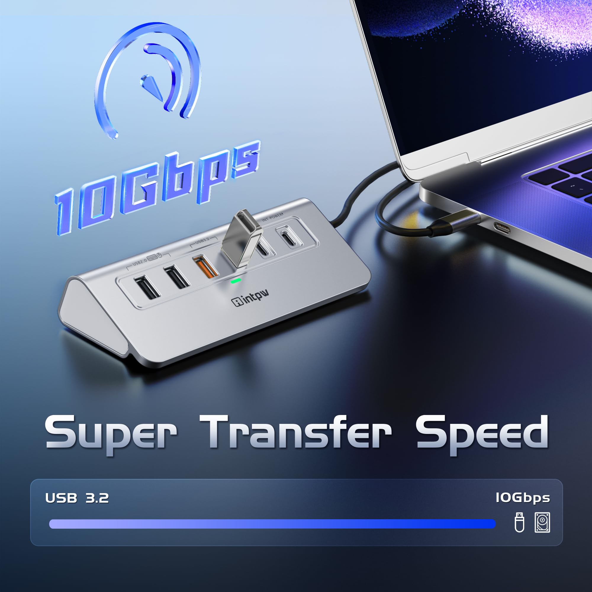Hub USB C Ethernet, estación de acoplamiento USB de 10 Gbps 10 en 1 con HDMI 4K a 60Hz, USB C y 2 datos USB A 3.2, LAN, 2 USB A 2.0, PD 100W, puertos SD/TF, concentrador USB alimentado de 3.28 pies