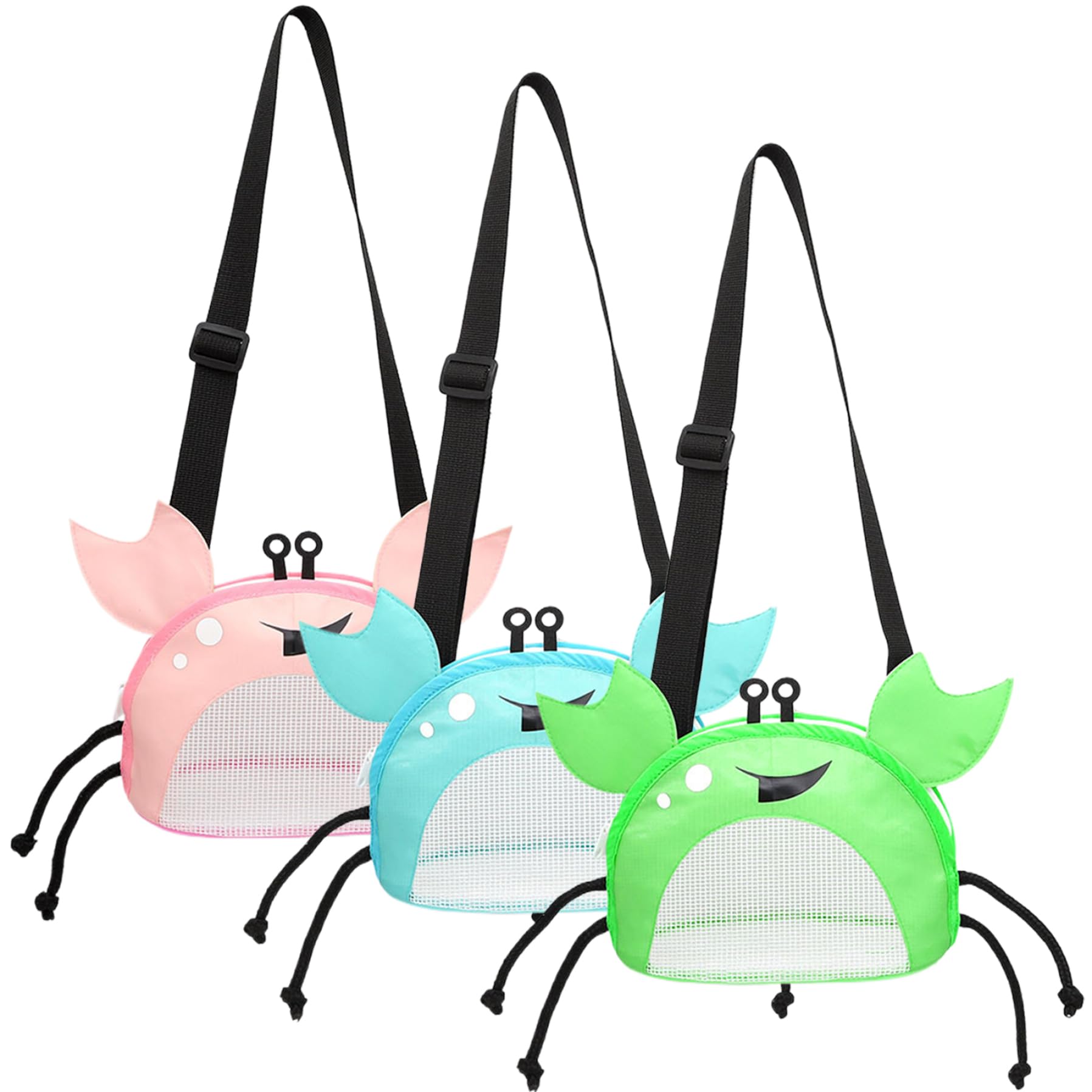 Lawnrden 3PCS Seashell Crab-Shaped Mesh Beach Bag with Adjustable Strap Seashell Collecting Bag for Kids Holding Pool Sand Toy, Beach Toy