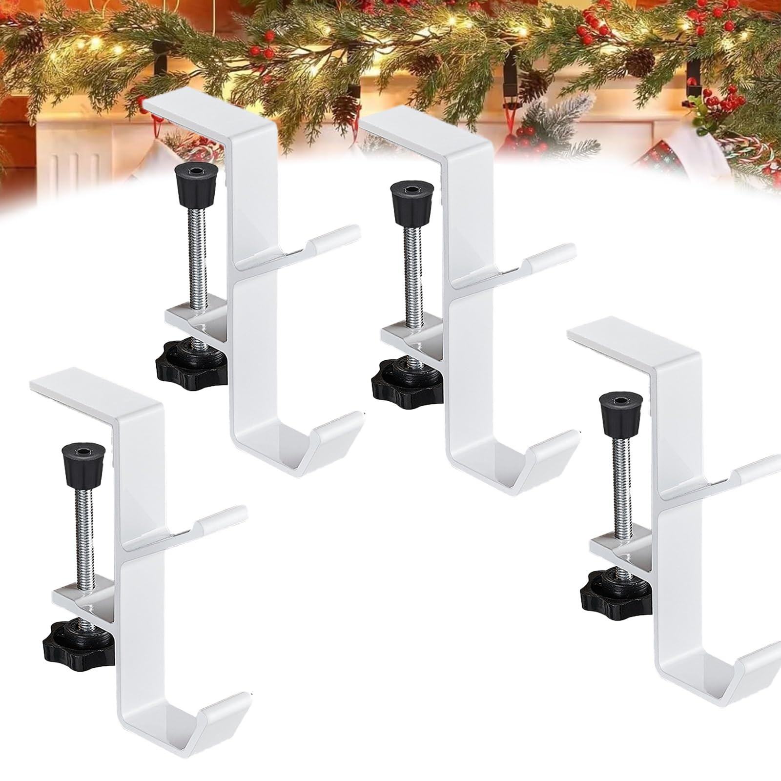 Mantle Hangers for Garland, 2 in 1 Mantle Hanger, Adjustable Garland Hanger, Garland and Stocking Hangers for Mantle, No Drill Garland Fireplace Stocking Hanger, for Christmas, Holiday, New Year(Grey,