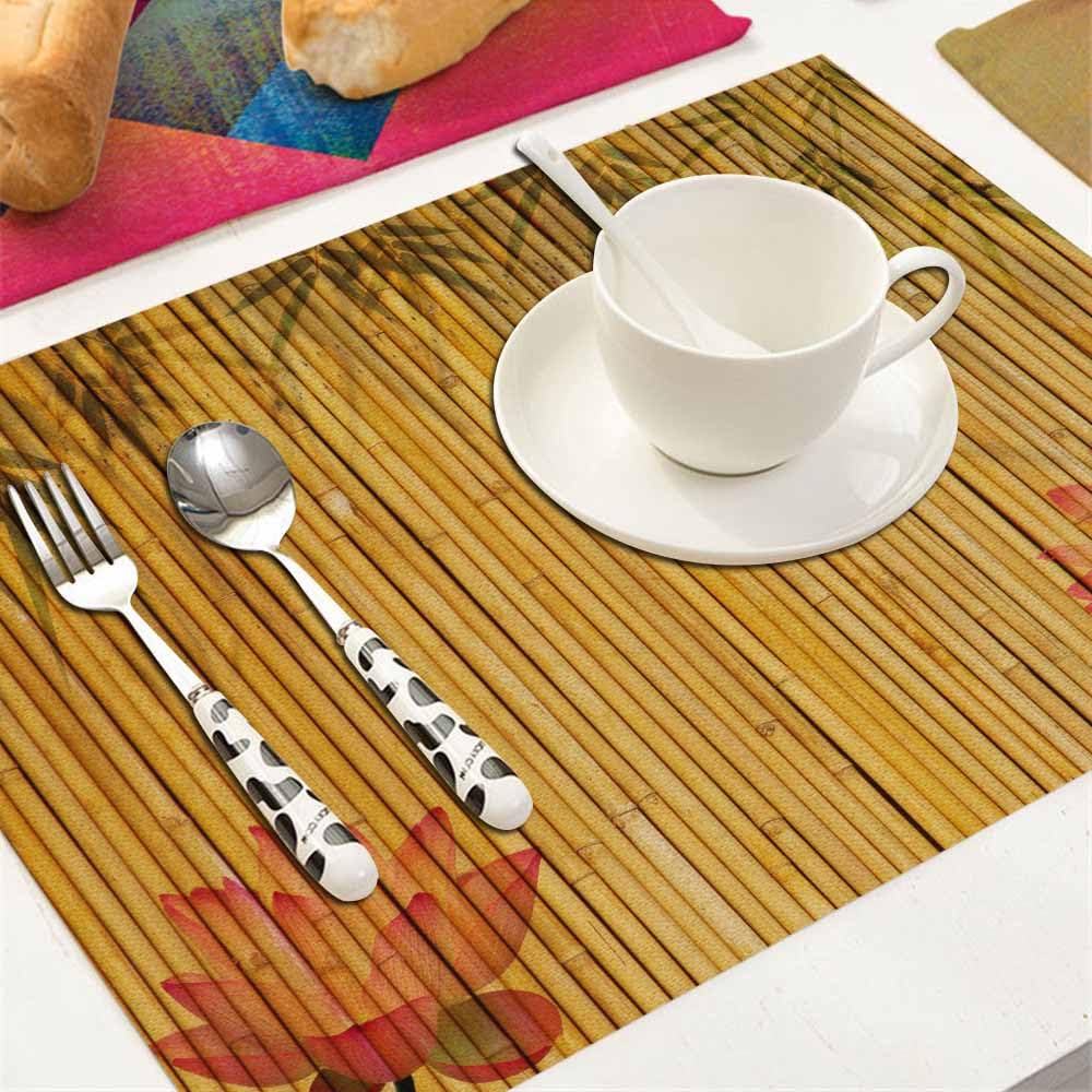 Walmsco Placemats Bamboo Pink Lotus Decor For Dining Room Kitchen Table,Waterproof Non-Slip Washable Heat Resistant Placemats,Set of 4,12"x18" - Image 4