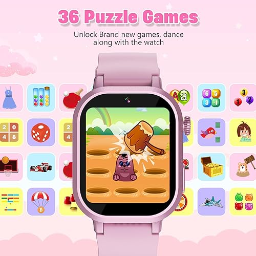 Miniatura 3 de Reloj inteligente impermeable para niños, regalo para niñas, edad 3-12 años, con 39 juegos, pantalla táctil HD, reproductor de música, cámara de