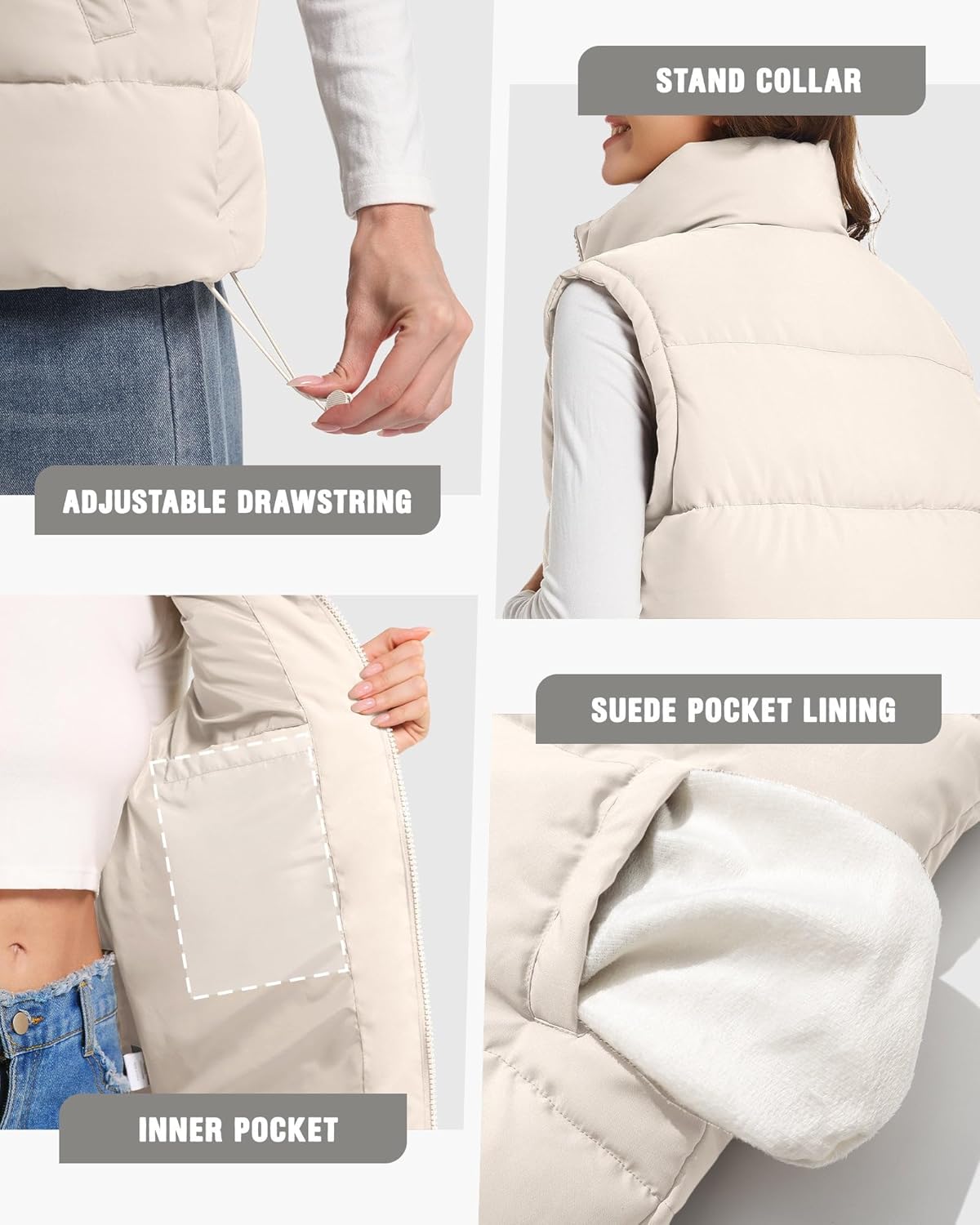 WHN Women's Puffer Vest Outerwear Lightweight Winter Warm Zip Up Stand Collar Sleeveless Padded Jacket with Pockets S-XL - Image 5