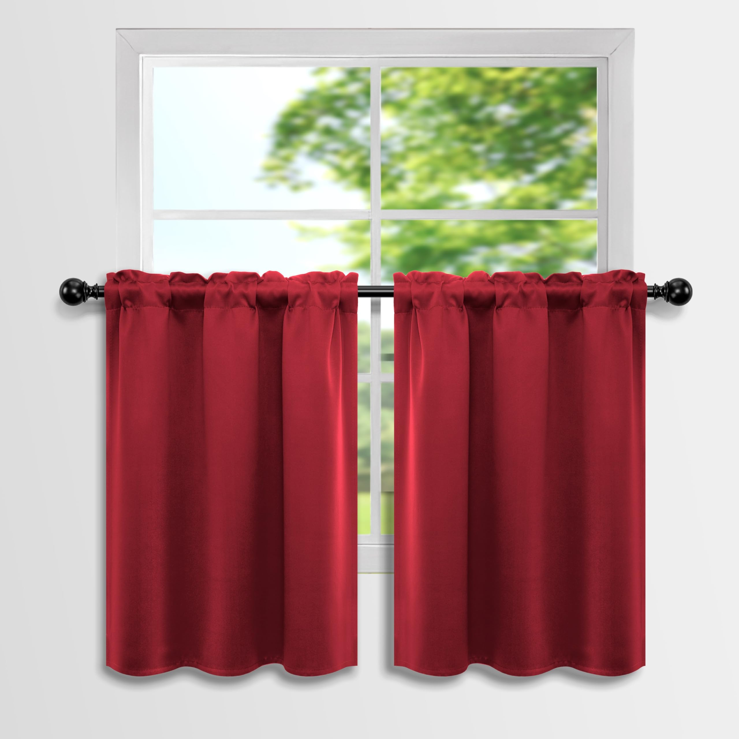 Amazon｜Mrs.Naturall レッドカーテン 長さ36インチ キッチン