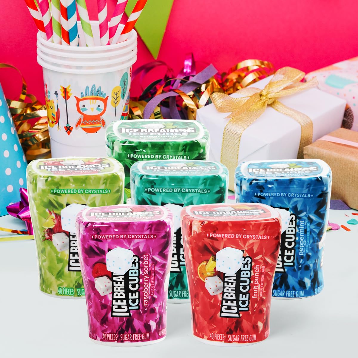 IceCubes Variety Pack - Sugar Free Refreshingly Cool IceCubes Gum of Peppermint, Bubble Breeze, Spearmint, Cherry Limeade, Mint Crystal, and Fruit Punch Flavors, 6 Pack