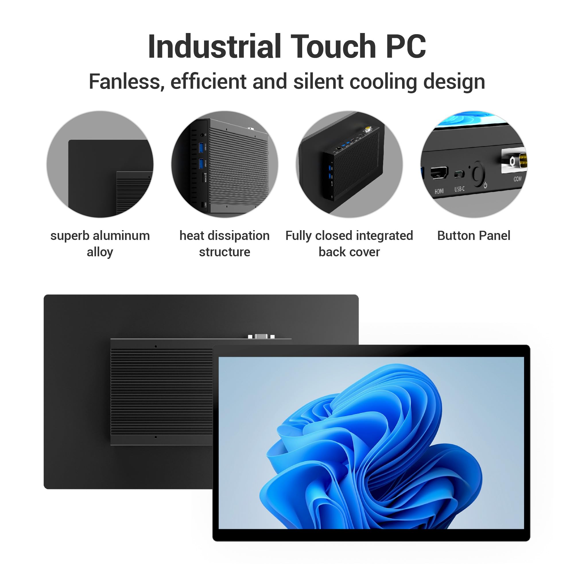 Industrie Panel PC-HEIGAOLAPC Embedded Industrie Touchpanel PC 15.6 Zoll, Industrielle Tablet Computer All in One Win11 Pro N5095 8GB RAM 128GB ROM, 1920*1080 IPS, 4xUSB3,0, 2xRS232, Type-C, HDMI, LAN