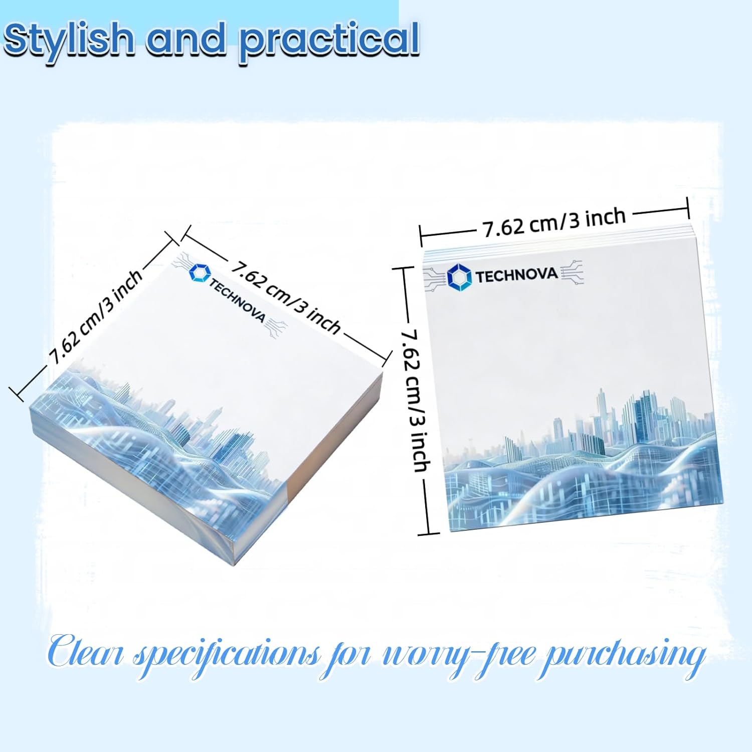 Custom 3x3 Inch Sticky Notes – Personalized Bulk Notepads 5-500 Pack, 50 Sheets/Pad, Text or Logo for Office, School, Business Marketing (30)