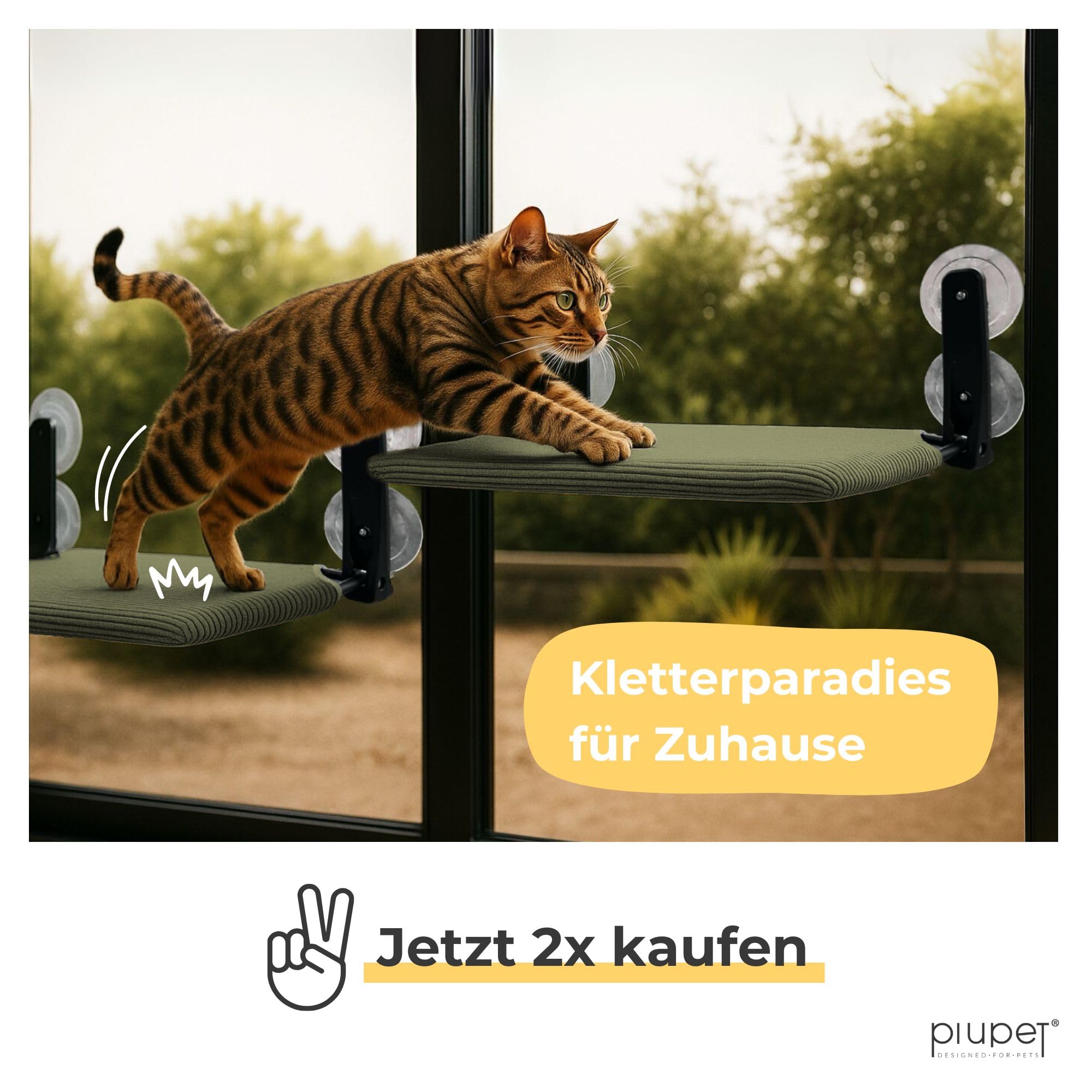 Schwebende Katzenfensterliege – Klappbare & platzsparende Katzenliege mit Saugnäpfen I Wendbare Hängematte für Fenster I Katzenbett bis 20 kg für Sonnenplatz & Panorama-Aussicht (Grün, Groß)