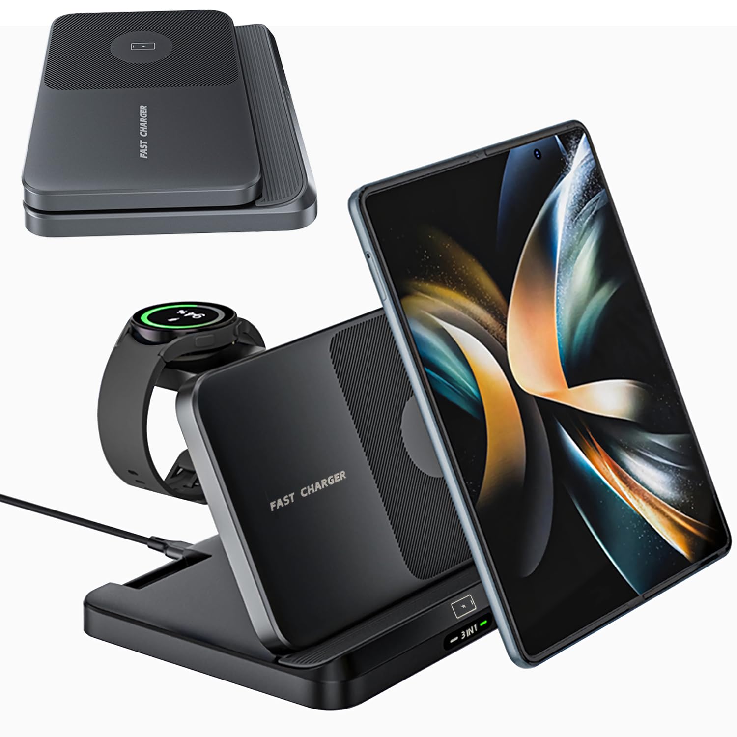 Station de charge sans fil 3 en 1 pliable pour Samsung Galaxy Z Fold 8 Ultra 7 6 - Station de charge rapide pour Galaxy Z Flip 8/Galaxy S26/S26 Ultra/Galaxy Watch/Galaxy Buds