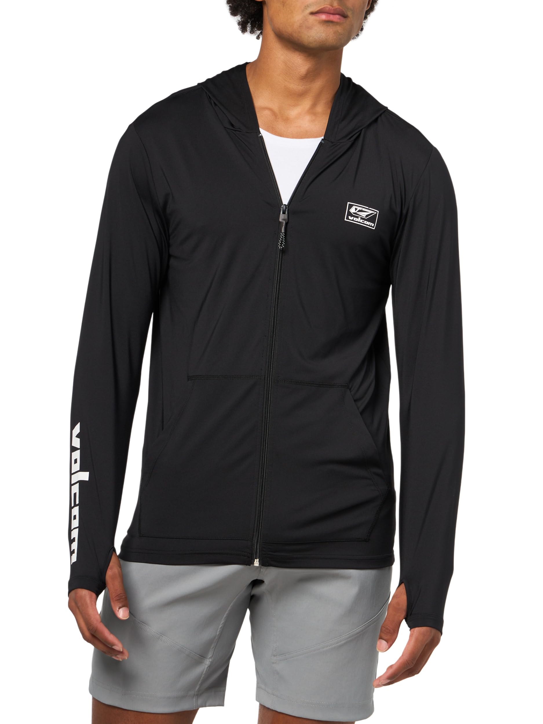 Volcom Men's Modstone Loose Fit Zip Hood UPF 50+ Long Sleeve Rashguard, Black, Large