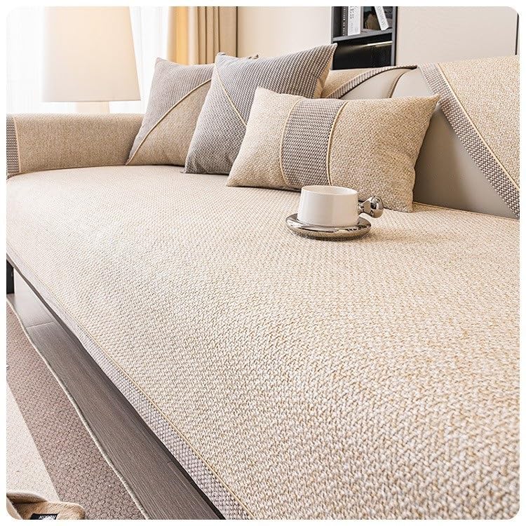 Housse de canapé chenille beige protecteur meuble lavable 2/3 places
