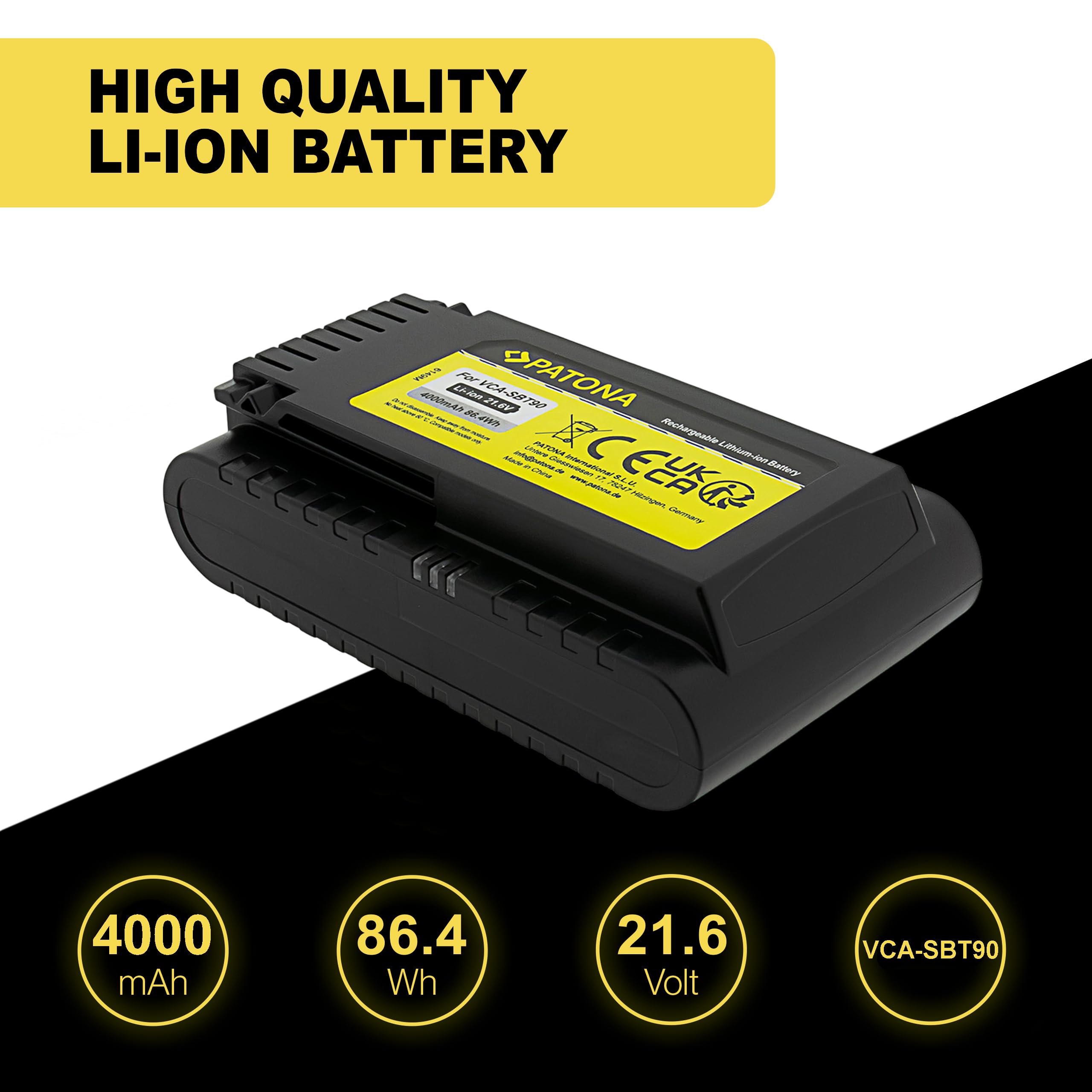 PATONA Batteria 21,6V 4000mAh per Samsung Powerstick Jet – sostituisce VCA-SBT90 – per Jet 75, Jet 90, Jet 90E, VS9000, VS20R9074S2, VS20T7551P5 – pulizie complete senza ricariche intermedie