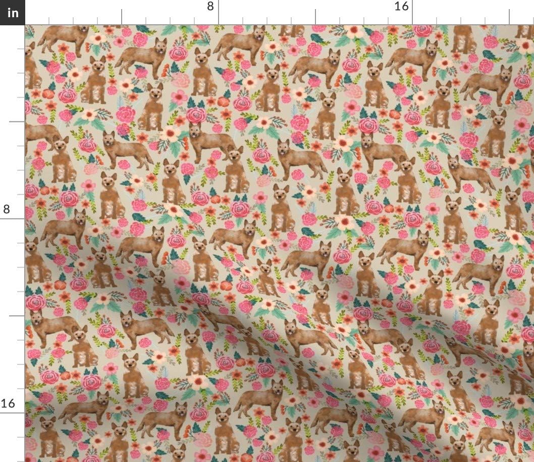 Spoonflower Fabric - Australian Cattle Dogs Florals Sand Red Floral Flowers Pet Portrait Printed on Petal Signature Cotton Fabric by The Yard - Sewing Quilting Apparel Crafts Decor