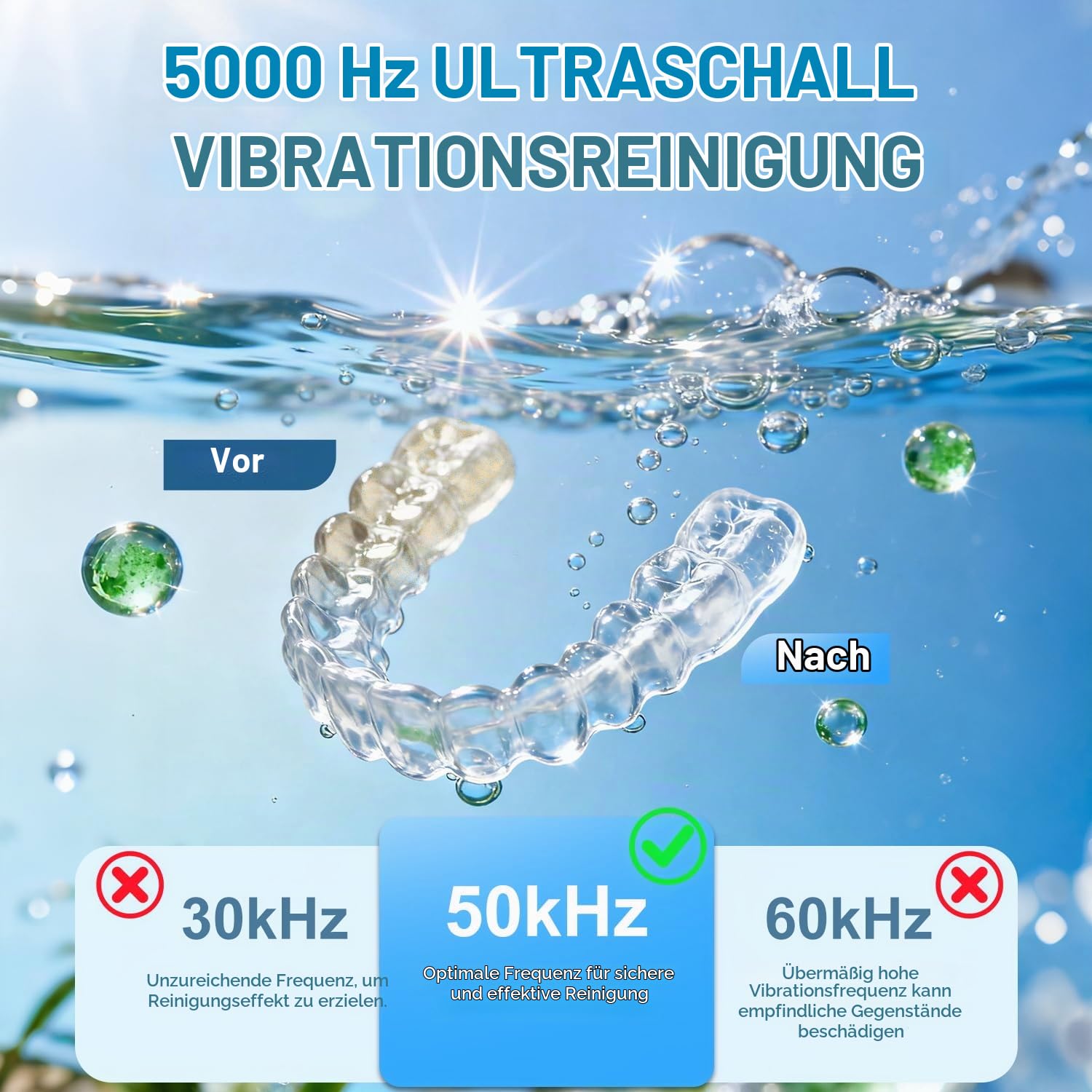 Ultraschallreinigungsgerät 50kHz, 2000mAh Ultrasonic Cleaner mit UV-Lampe | Wiederaufladbar über 2000-mAh-Akku, UV-Lampe zur Sterilisation, 230 ml für Zahnersatz, Zahnbürstenkopf & Schmuck