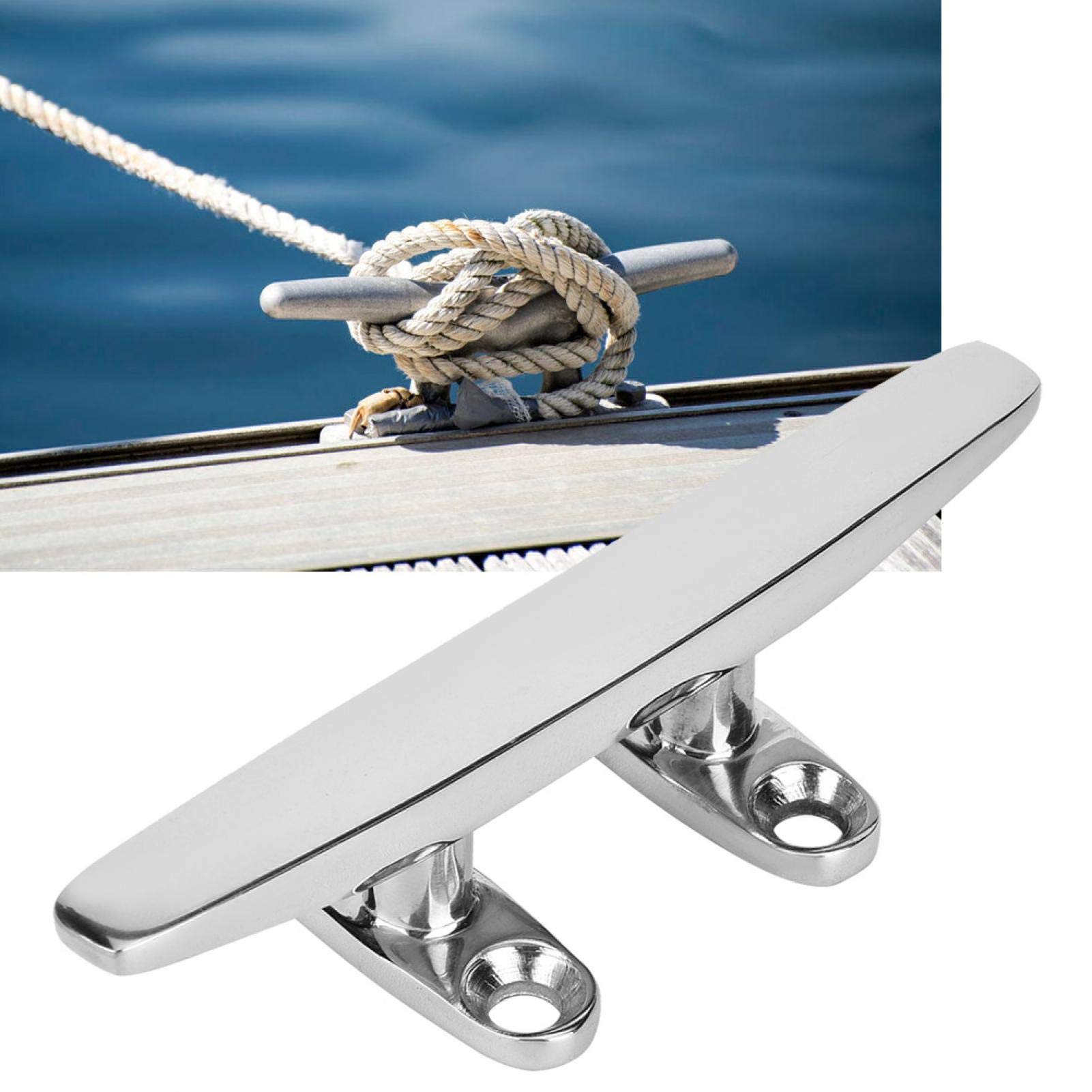 Boat Cleats and Chocks, Stainless Steel Boat Cleat Mirror Polished Boat Light Accessory Base Cleat Marine Rope Base Light-duty Flat Horn Cable Bolt (5 inch)