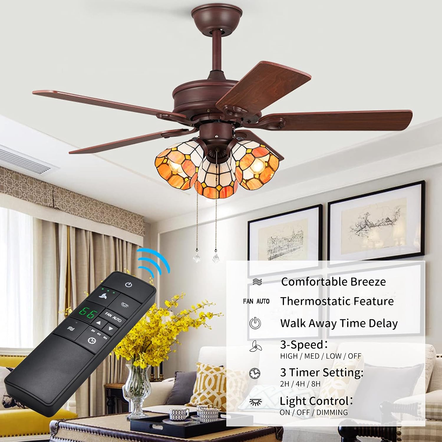 Universal Thermostatic Ceiling Fan Remote Control Kit Replacement for Hampton Bay Home Decorators Collection Hunter, with Small Receiver Timer Light Dimmer, Works 3-Speed 110V AC Ceiling Fans