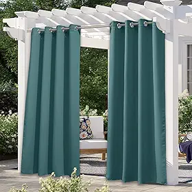 NICETOWN Cortina para pátio externo à prova d'água, isolamento térmico, à prova de ferrugem, blackout para ambientes internos e externos, cortina para atividades ao ar livre, azul-petróleo, 1 painel