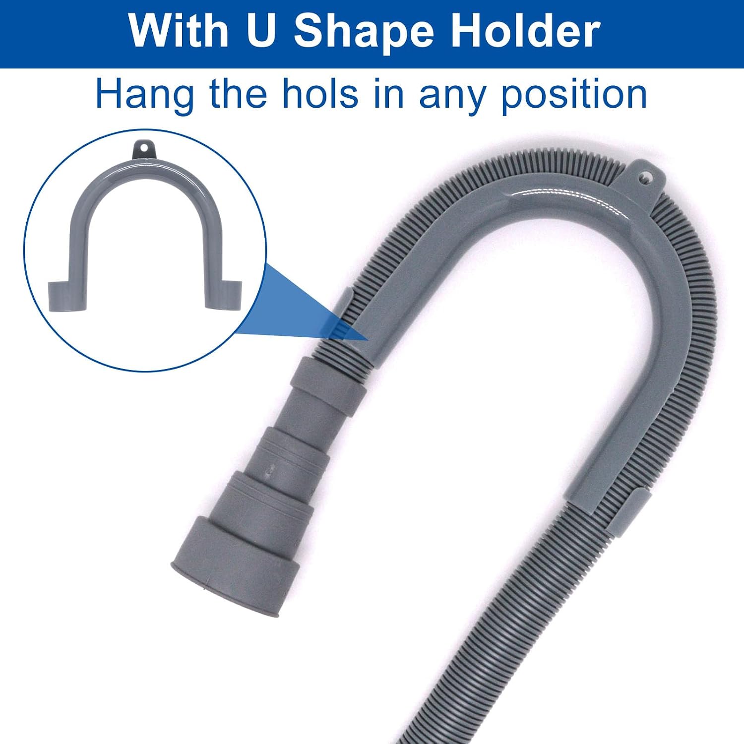 5ft Washing Machine Drain Tube Extension, Corrugated Drain Pipe Univerdal Washer Tube for Dishwasher, Dehumidifier, with Clamp and Holder