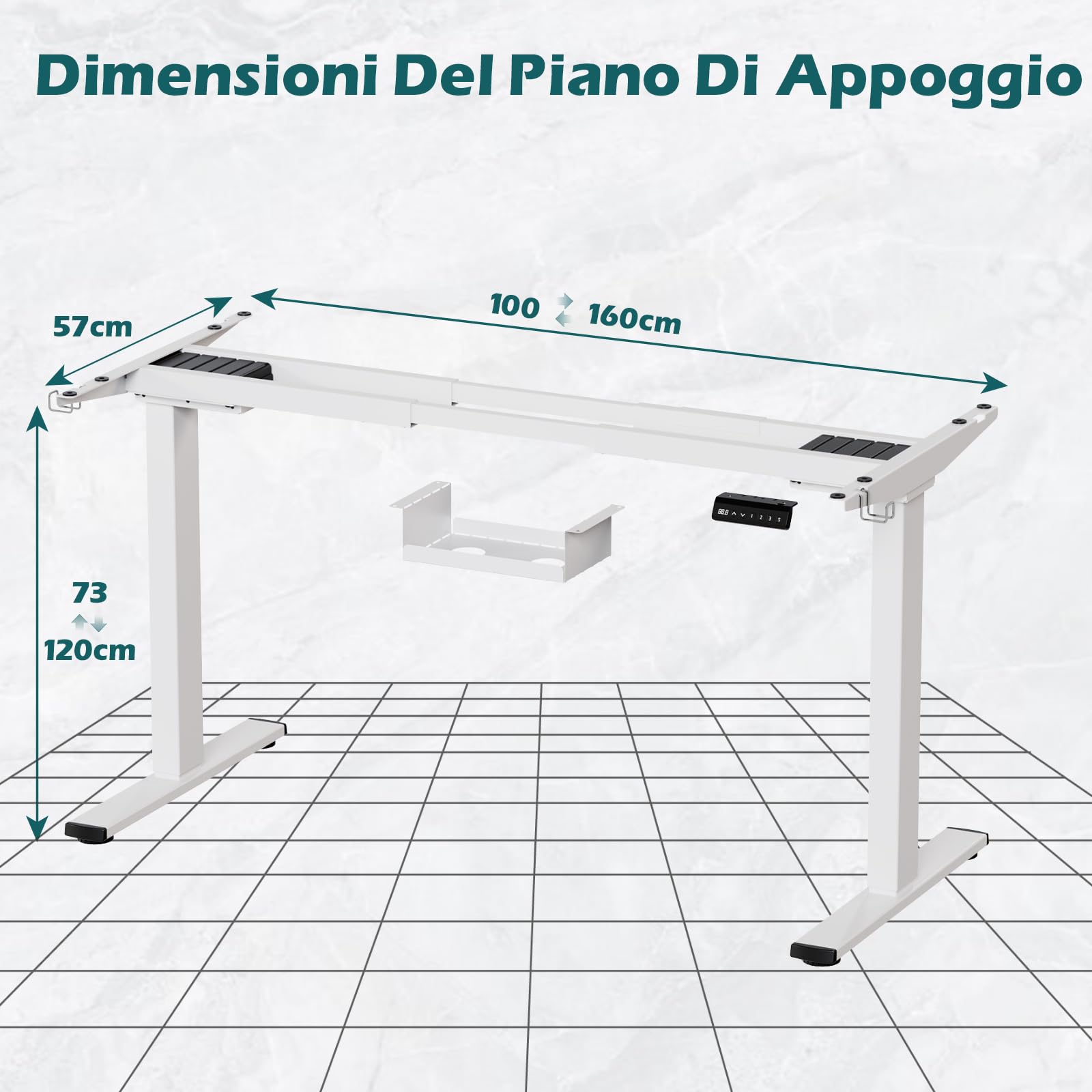 Telaio Scrivania Elettrico Regolabile - 2 Motori, 73-120 Cm, Con Rotelle E Memoria - Foto 4