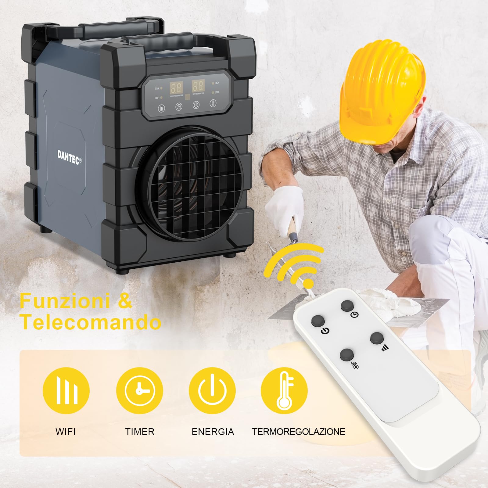 Termoventilatore Professionale 3000W - Stufetta Elettrica - ECO & Involucro Robusto in Acciaio - WIFI, Telecomando Senza Fili, Display Digitale