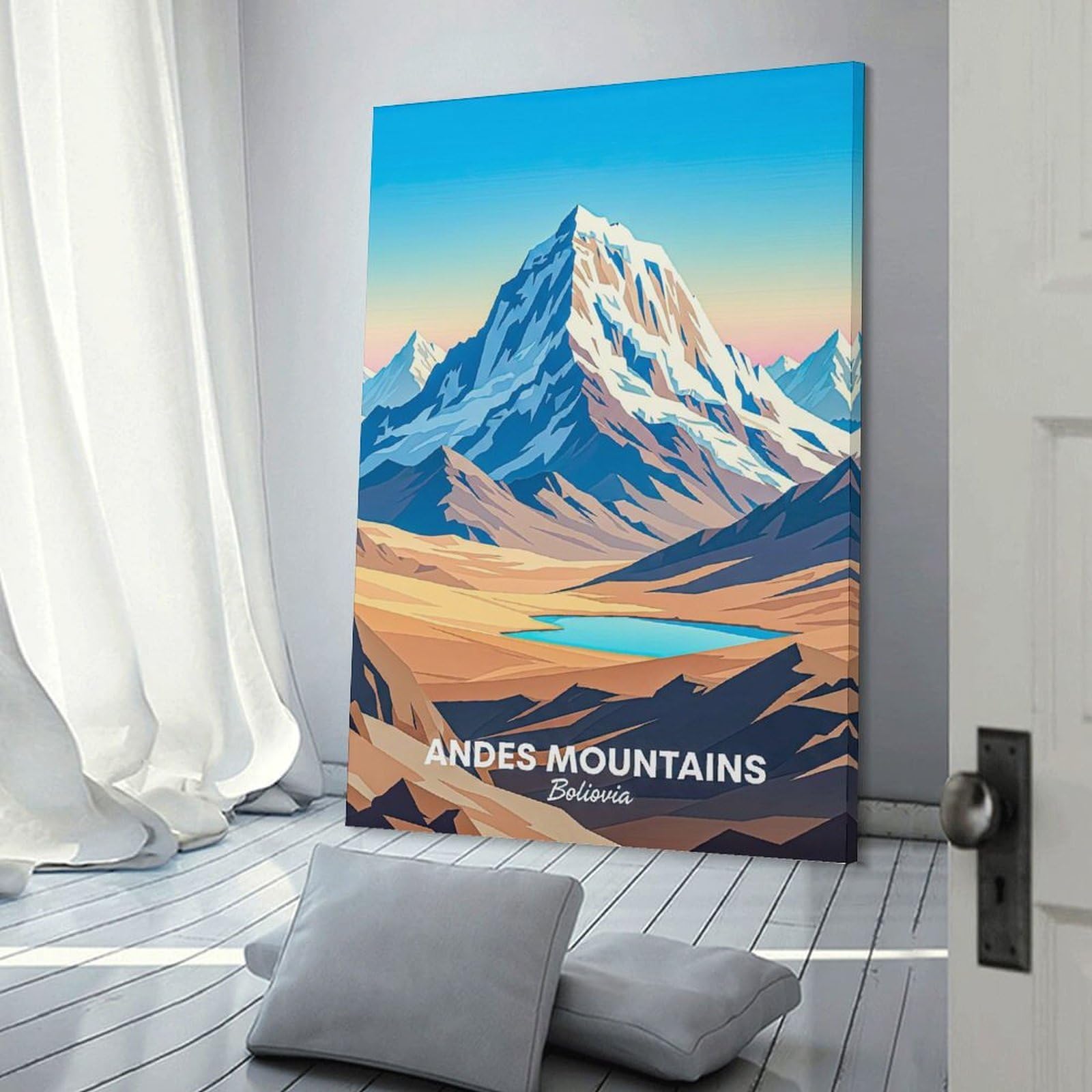 Junmoney Canvas Wall Art Andes Mountains Bolivia Landscape, 24x36inch(60x90cm), for Lounge Decor, Bedroom Walls Or Flats, A Home Accent with Warm Character